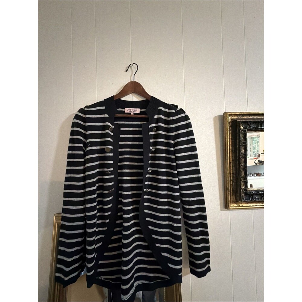 juicy couture Cardigan Women's Size Small Open Striped Button Accent 100% Cotton